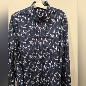 Express Men's Dark Blue Koi Shirt with White Pattern